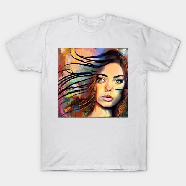 blowing hair of  Denise T-Shirt by bogfl